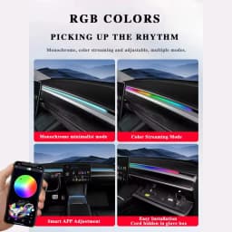 For Tesla Model 3/Y 2 IN 1 Dynamic Neon RGB Car LED Ambient Lighting 60s Automatic OFF Module Dashboard Lighting Decorative Lamp