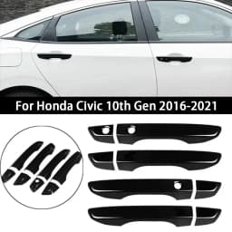 For Honda Civic 10th Gen 2016-2021 Car Carbon Fiber Style Black Exterior Door Handle Moulding Cover Trim W/Keyless Entry LHD