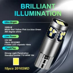 2X T10 LED Canbus No Error W5W LED Bulb Auto Lamp 2016 18SMD Car Interior Light W5YW 194 168 501 LED Car Lights 6000K White 12V