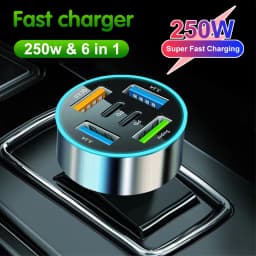 250W 5 Ports Car Charger Fast Charging PD QC3.0 USB C Car Phone Charger Adapter With Voltage For iPhone Samsung Huawei Xiaomi