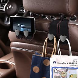 Heart Shape Metal Car Seat Headrest Hooks 2 in 1 Leather Car Seat Back Hook Purse and Bag Backpack Double Hook Car Seat Hanger