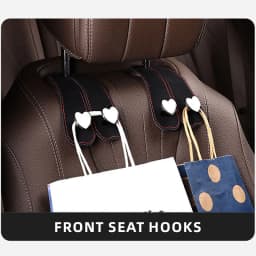 Heart Shape Metal Car Seat Headrest Hooks 2 in 1 Leather Car Seat Back Hook Purse and Bag Backpack Double Hook Car Seat Hanger