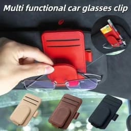 JFBONIN Leather Car Sun Visor Sunglasses Holder with Magnetic Clip Pen And Card Holder Creative Sunshade Storage Case
