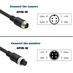 4Pin Aviation Male to Female Adapter RCA AV & DC Power Converter Cable for Car Rear Camera Monitor (Signal & Power Transmission)