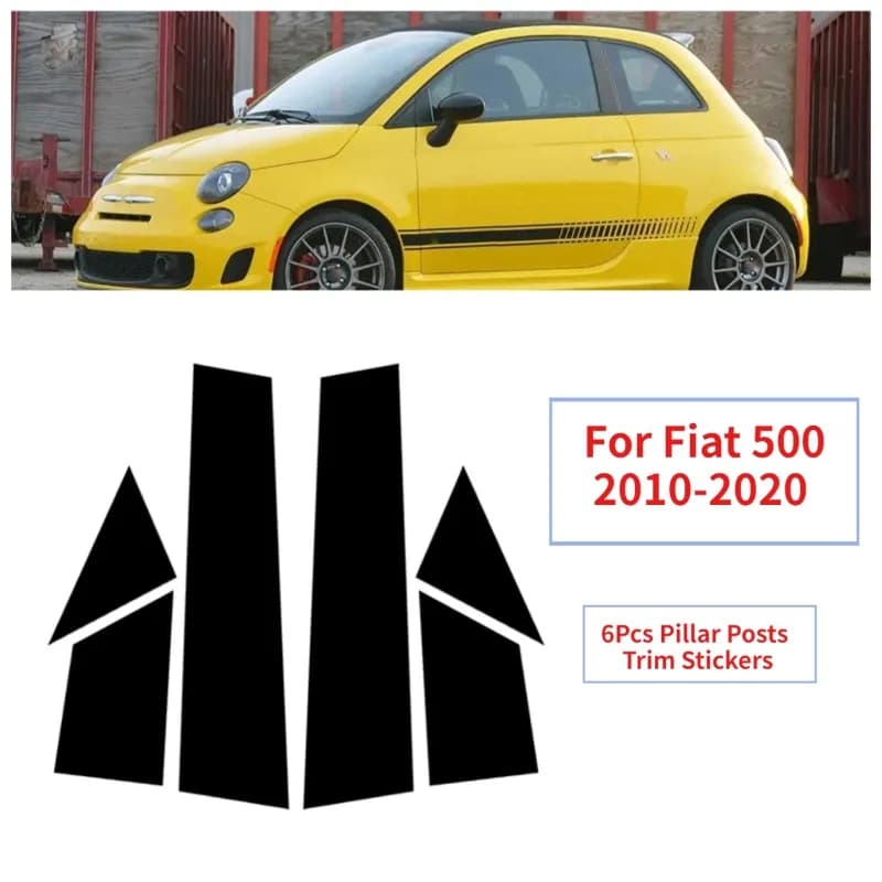 6Pcs/set Glossy Black Car Window Door Column B C Pillar Post Cover Trim For Fiat 500 2010 2011 2012 2013 -2020 Decor Stickers