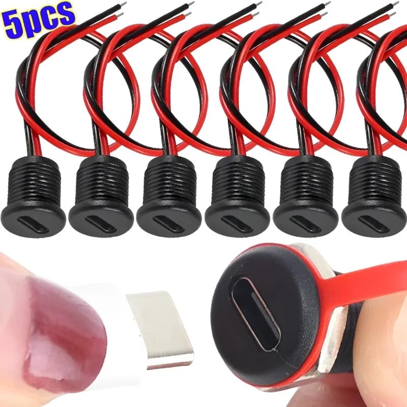 5/1pcs Type-C Female Chassis 2 Pin Type-C Female Socket USB Connector Waterproof Jack Female Charging Port with Card Buckle