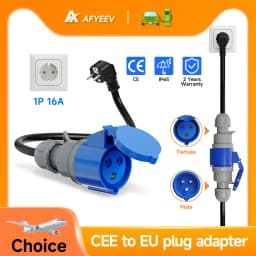 AFYEEV EV Charger CEE Female Plug 3 Pins Bule CEE to Schuko Adapter Wall Socket Extend Cable Connect with 7KW 32A 1Phase Charger