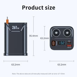 7 in 1 Cigarette Lighter Adapter Cup Holder 261W Car Charger Adapter with PD45W Charge 24V/12V Cigarette Lighter LED Voltmeter