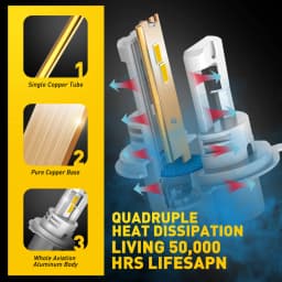AUXITO 2Pcs H4 Fanless LED CSP Headlight Bulb 3000K Golden Yellow 9003 HB2 H4 LED Hi/Lo High and Low Beam Headlamp 12V Auto Lamp
