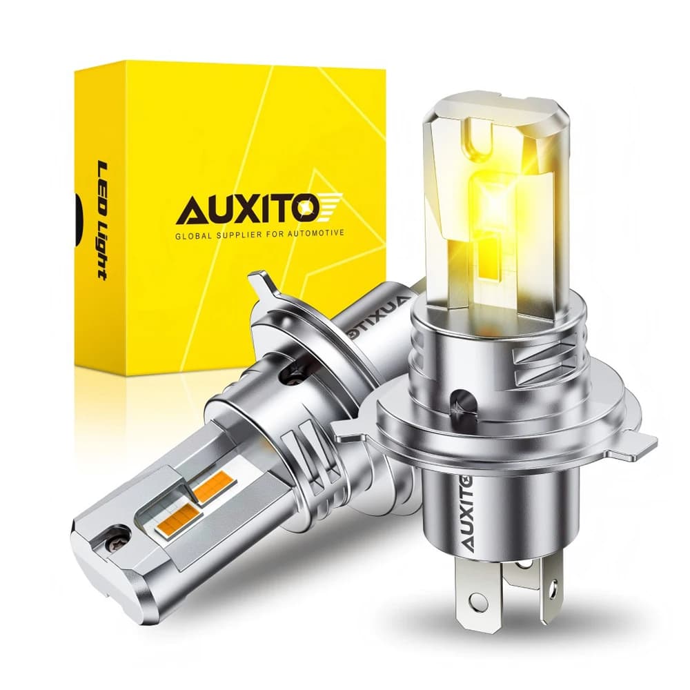 AUXITO 2Pcs H4 Fanless LED CSP Headlight Bulb 3000K Golden Yellow 9003 HB2 H4 LED Hi/Lo High and Low Beam Headlamp 12V Auto Lamp
