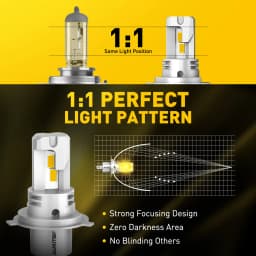 AUXITO 2Pcs H4 Fanless LED CSP Headlight Bulb 3000K Golden Yellow 9003 HB2 H4 LED Hi/Lo High and Low Beam Headlamp 12V Auto Lamp