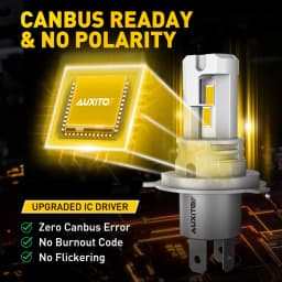 AUXITO 2Pcs H4 Fanless LED CSP Headlight Bulb 3000K Golden Yellow 9003 HB2 H4 LED Hi/Lo High and Low Beam Headlamp 12V Auto Lamp