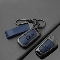 Alloy Leather Car Folding Key Case Cover Shell Holder for Audi Q3 8u f3 S Line Protection Key Cover Keychain Car Accessories