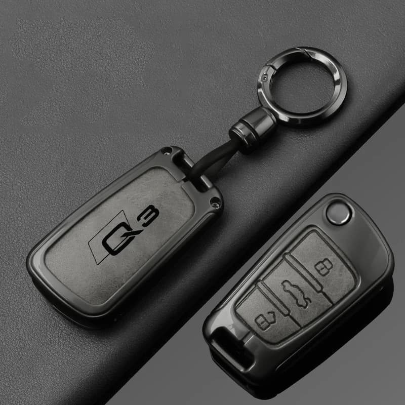 Alloy Leather Car Folding Key Case Cover Shell Holder for Audi Q3 8u f3 S Line Protection Key Cover Keychain Car Accessories