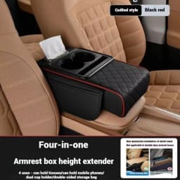 PU Leather Thickened Multi-Function Armrest Pad with Storage Bag, Cup Holder, Phone Slot & Tissue Box -Memory Foam Elbow Support