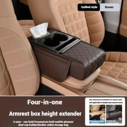 PU Leather Thickened Multi-Function Armrest Pad with Storage Bag, Cup Holder, Phone Slot & Tissue Box -Memory Foam Elbow Support