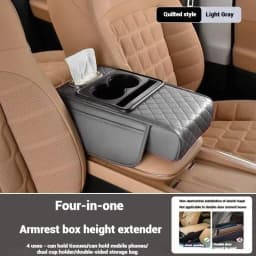PU Leather Thickened Multi-Function Armrest Pad with Storage Bag, Cup Holder, Phone Slot & Tissue Box -Memory Foam Elbow Support