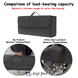 KKJOY Large Car Boot Storage Bag with Net Bag Anti-Slip Compartments Felt Storage Box for Car Trunk Tool Organization Upgrade