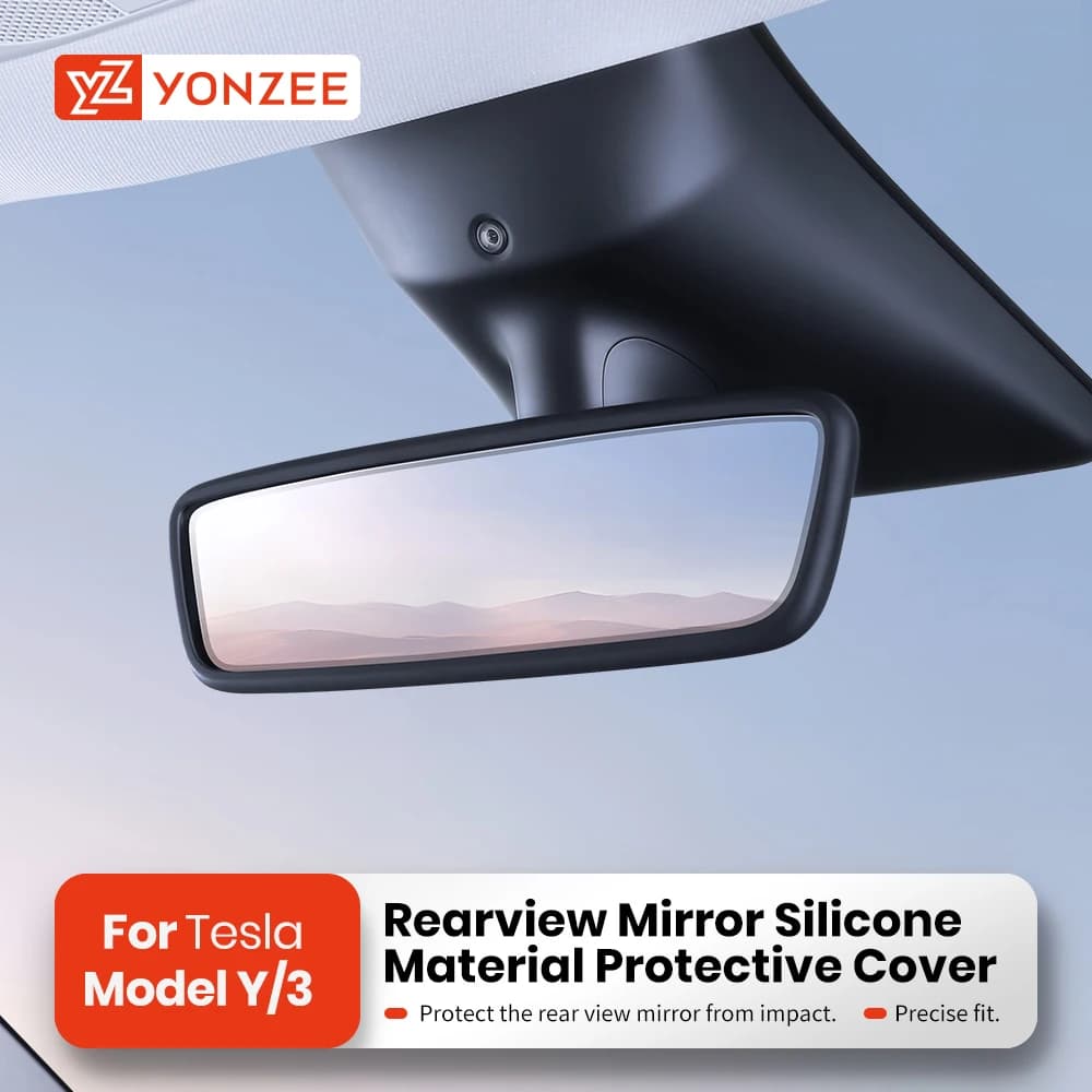 YZ Rearview Mirror Protector Frame for Tesla Model 3 Y S X Highland Juniper 2019-2025 Center Console Silicone Rubber Cover Trim