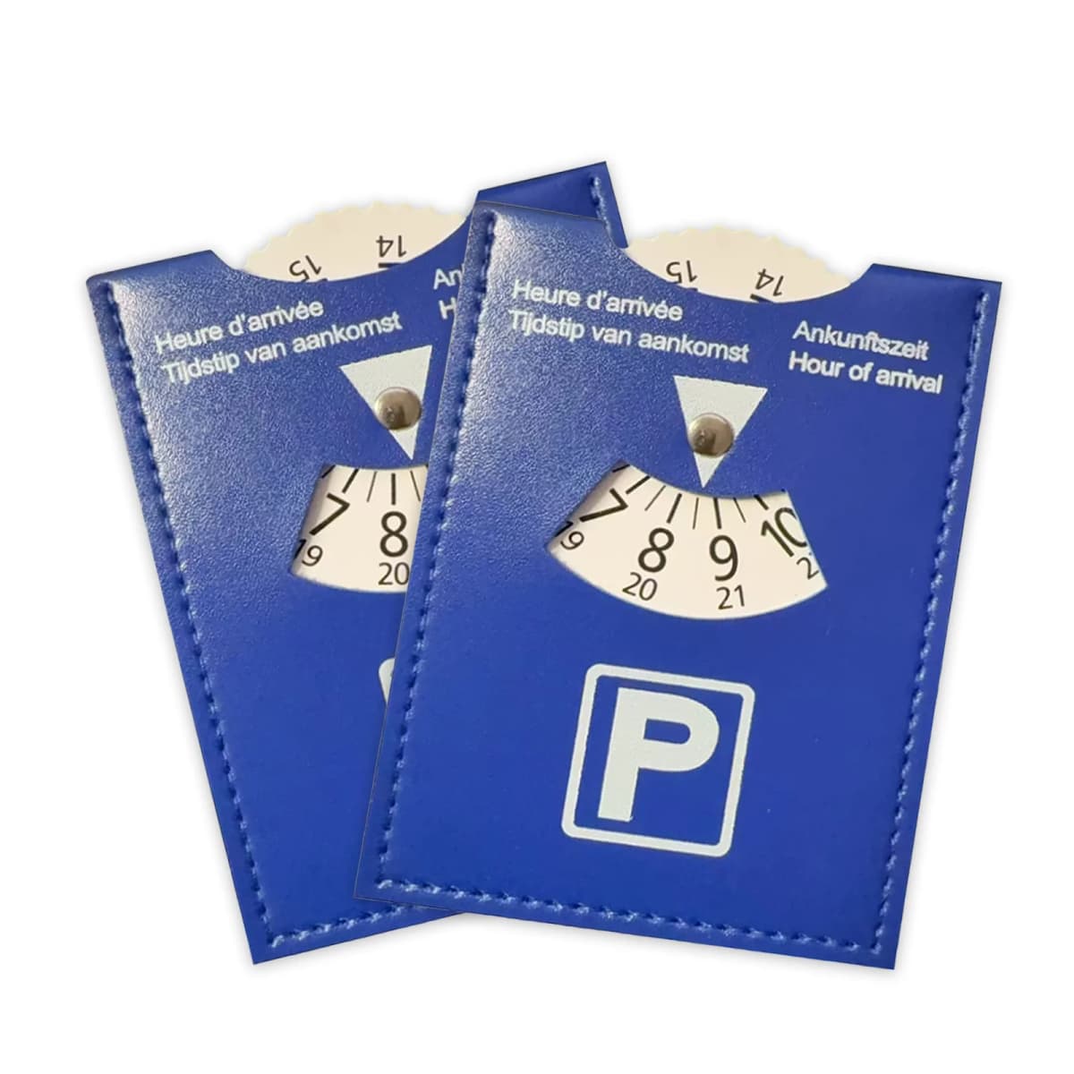 Blue PU Leather Parking Disc 4 Language Version Durable & Water-Resistant Arrival Timer for Car - Universal European Design