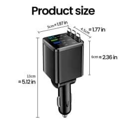 KEBIDUMEI 180W Car Charger PD30W USB 3.1A Phone Charger Digital Display Fast Charging Retractable Cable Adapter Auto Accessories