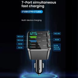 KEBIDUMEI 180W Car Charger PD30W USB 3.1A Phone Charger Digital Display Fast Charging Retractable Cable Adapter Auto Accessories