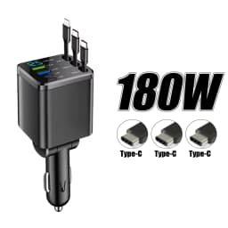 KEBIDUMEI 180W Car Charger PD30W USB 3.1A Phone Charger Digital Display Fast Charging Retractable Cable Adapter Auto Accessories