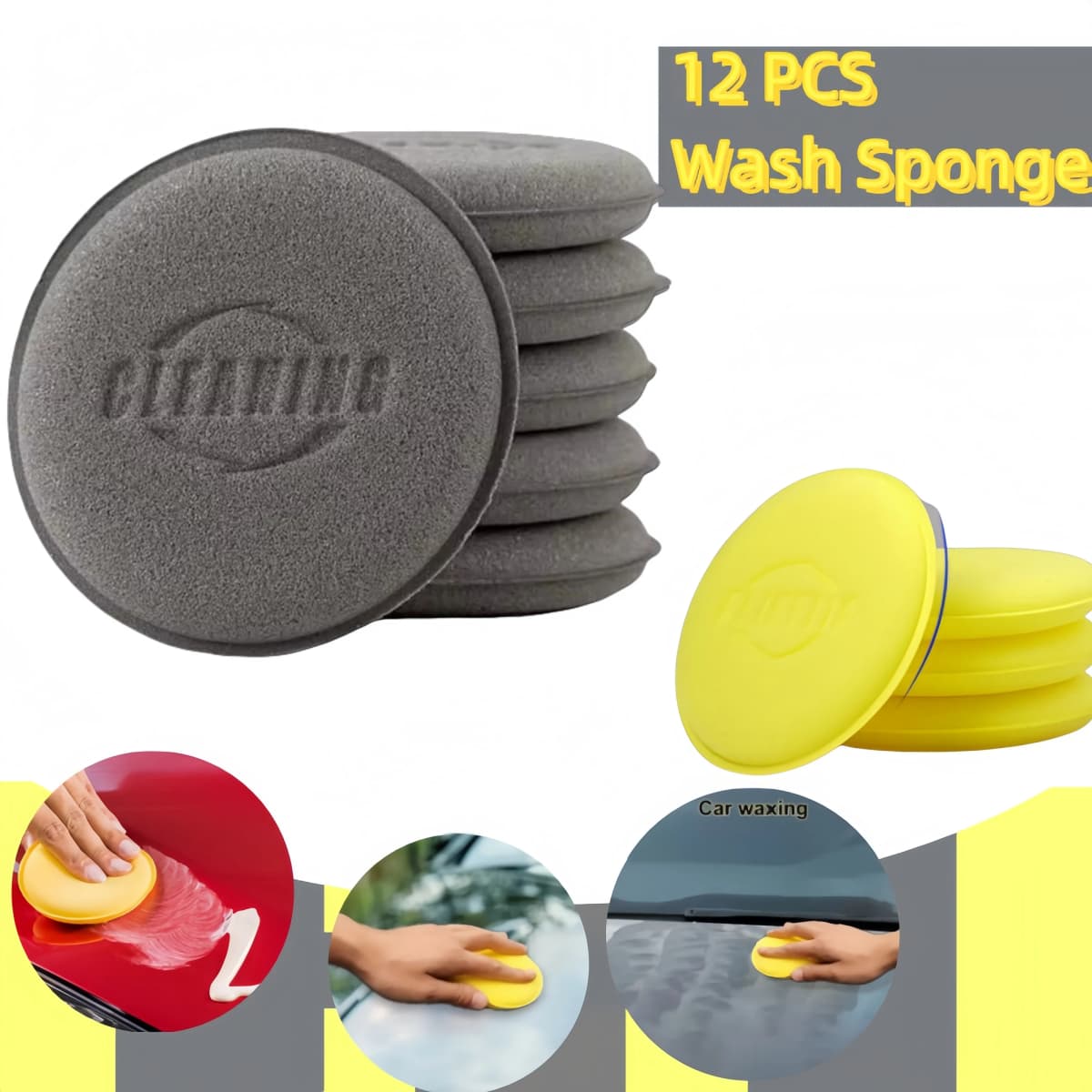 12PCS Car Detailing Sponge High Density Foam Applicator Pad Round Polishing Wiping Cleaning Tool For Auto Car Wash Supplies