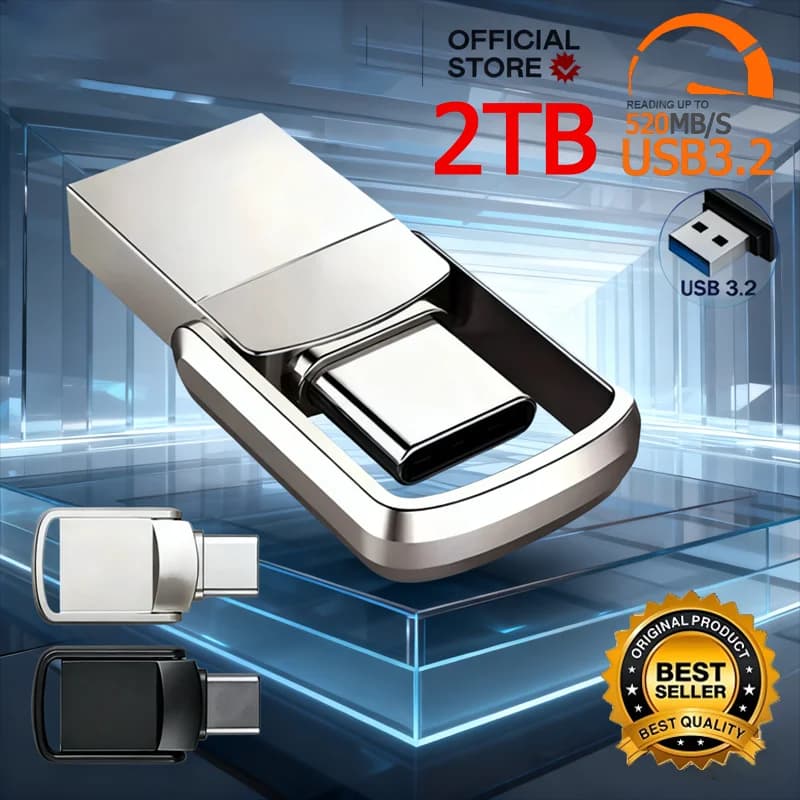 U Disk 2TB Metal Pendrive USB3.2 Type-C Interface Mobile Phone Computer Mutual Transmission Flash Drive 1TB USB Memory Large Cap