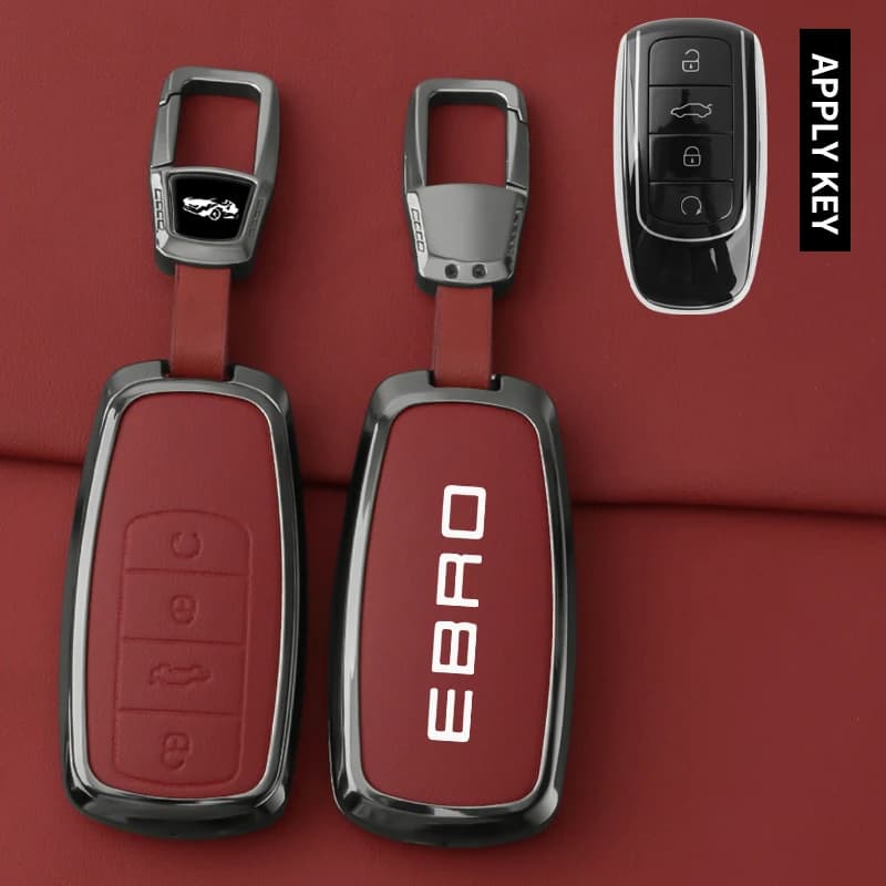 Alloy Leather Car Key Case Cover Shell Fob for Chery EBRO S400 S700 S800 Protection Key Bag Keychain Auto Interior Accessories