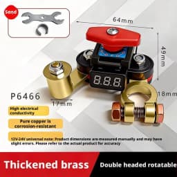 12V 24V Battery Disconnect Switch with Voltage Display Switch & Relays Instant Brass 360 Rotatable for Car Marine Power Protect