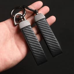 Carbon Fiber Leather Keychain, Durable Metal D-ring Car Key Strap with Key Ring