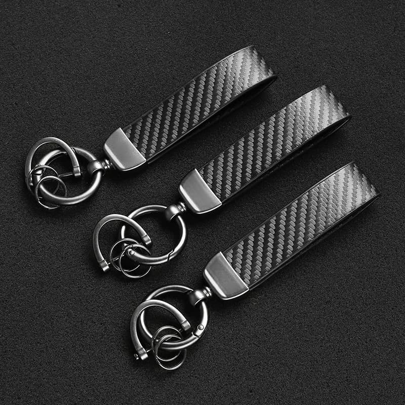 Carbon Fiber Leather Keychain, Durable Metal D-ring Car Key Strap with Key Ring