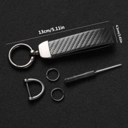 Carbon Fiber Leather Keychain, Durable Metal D-ring Car Key Strap with Key Ring