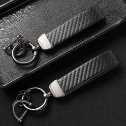 Carbon Fiber Leather Keychain, Durable Metal D-ring Car Key Strap with Key Ring