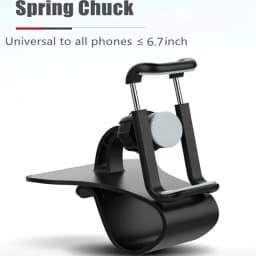 360° Rotation Car Phone Mount - Spring Clip Dashboard Holder No-Block View for 6.7 Inch Smartphones Easy To Install