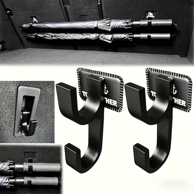 2Pcs Car Trunk Hooks, Universal No-Drill Hanger, Storage Organizer for Umbrella, Towel, Fishing Rod, Camping Gear, Fits Most Car