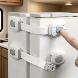 1pc Motorhome Plastic Safety Lock No Drilling Adhesive Fixation Drawer Door Lock Double Snap Refrigerator Door Lock RV Parts