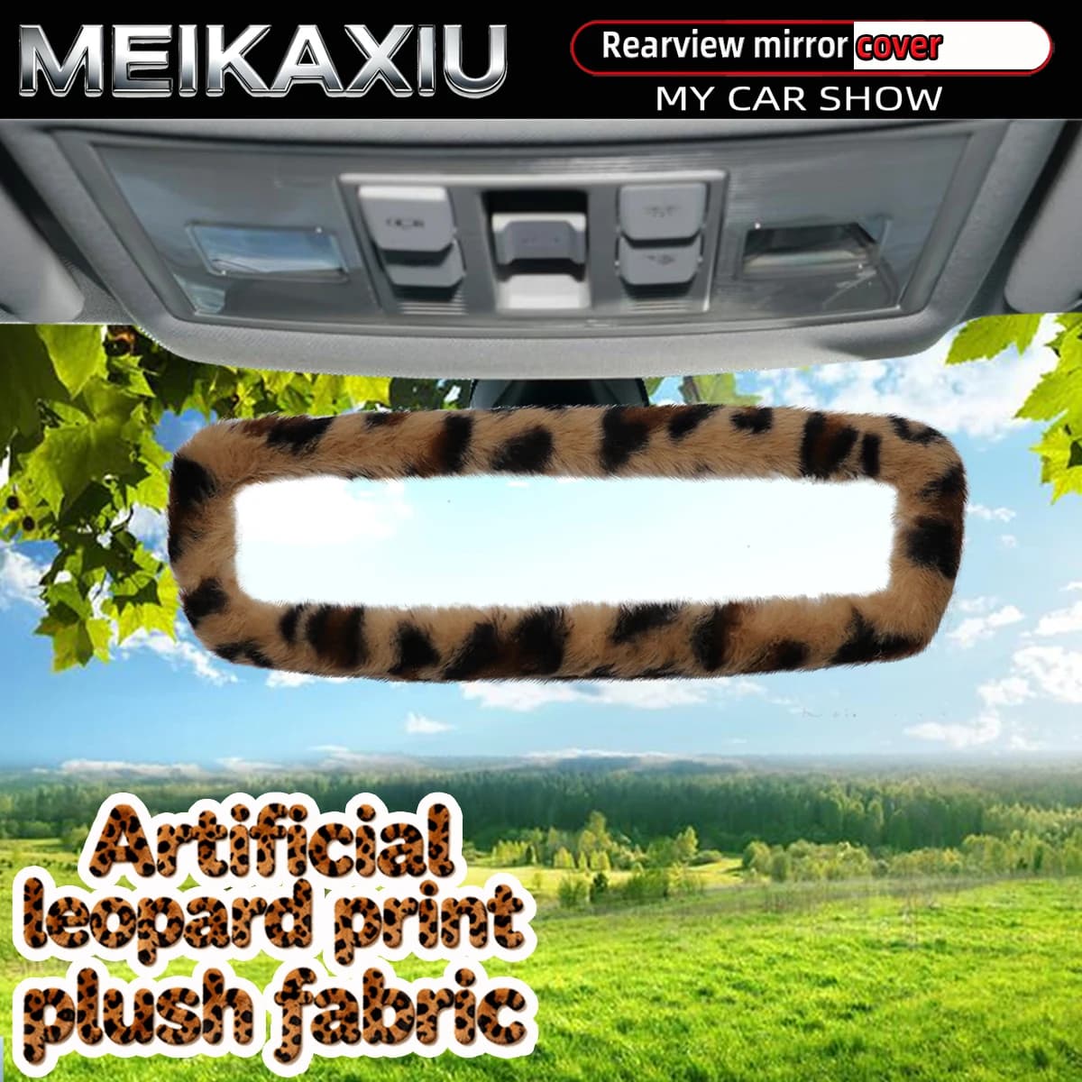 Pink Brown Faux Leopard Fur Plush Rearview Mirror Cover Elastic Car Interior Decorative Accessory for Women New Style