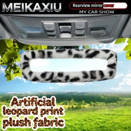Pink Brown Faux Leopard Fur Plush Rearview Mirror Cover Elastic Car Interior Decorative Accessory for Women New Style