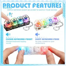 Light Up Keyboard Keychain Fidget Toy Clickable Buttons Stress Relief Portable Desk Car LED Office Decor Cool Gift Idea Amagi