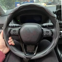 3PCS Laser Carbon Fiber Silicone Car Steering Wheel Cover 1K Micro Fiber Leather PVC Wheel Booster Cover Non-Slip Universal