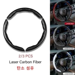 3PCS Laser Carbon Fiber Silicone Car Steering Wheel Cover 1K Micro Fiber Leather PVC Wheel Booster Cover Non-Slip Universal
