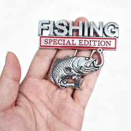 3D Metal Car Emblem Sticker Fishing Special Edition Realistic Bass Fish Hook Trunk Fender Badge Decal Waterproof Auto Exterior