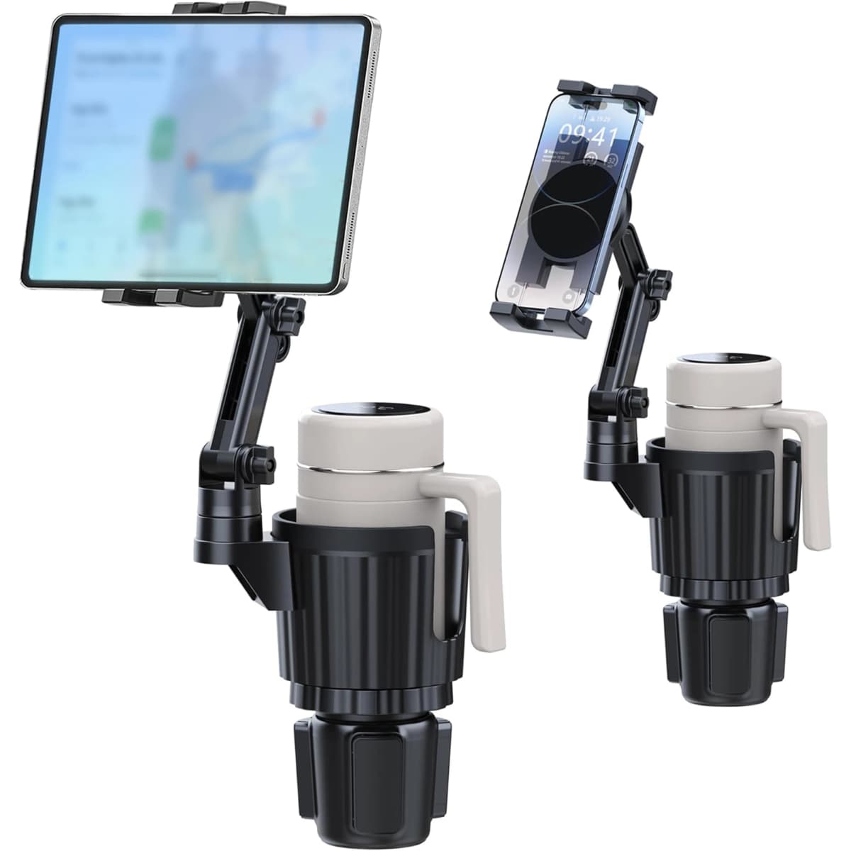 Tablet Holder for Car, 3 in 1 Cup Holder ipad Car Phone Mount with Expander,Adjustable Base and Long Arm for 4-12.9‘’ Tablet,