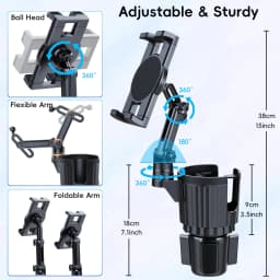 Tablet Holder for Car, 3 in 1 Cup Holder ipad Car Phone Mount with Expander,Adjustable Base and Long Arm for 4-12.9‘’ Tablet,