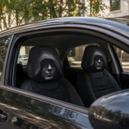 2PCS Mysterious Hooded Man Face Car Headrest Covers 2D Flat Cool Hoodie Black Street Universal Auto Headrest Protector