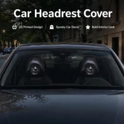 2PCS Mysterious Hooded Man Face Car Headrest Covers 2D Flat Cool Hoodie Black Street Universal Auto Headrest Protector