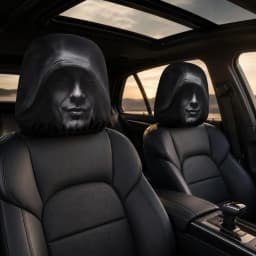2PCS Mysterious Hooded Man Face Car Headrest Covers 2D Flat Cool Hoodie Black Street Universal Auto Headrest Protector
