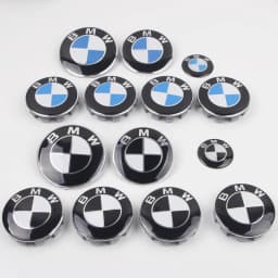 7pcs BMW Emblem Set 82mm 74mm 45mm 56mm 68mm Car Front Hood Logo Rear Trunk Badge Wheel Center Hub Caps Steering Wheel Sticker